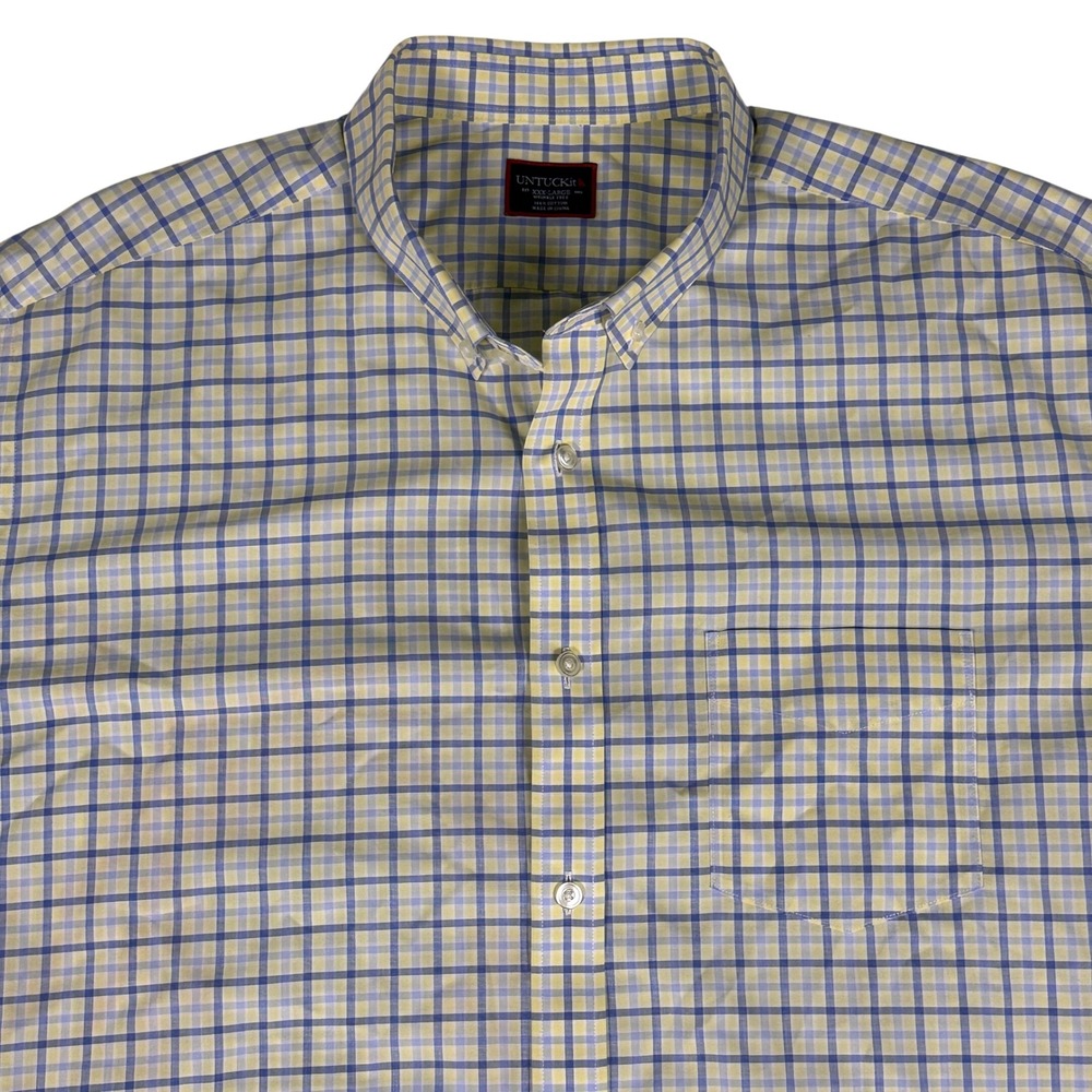 UNTUCKit Mens XXX Large Button Down Shirt Yellow Blue Plaid Cotton